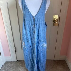 VTG Disney Store Tigger & Eeyore Denim Button Down Maxi Dress